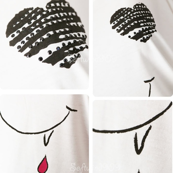 White Graphic Cutout Cold Shoulder Cute Crop Top - Picture 4 of 8